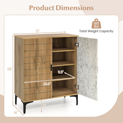 4 Tier Farmhouse Shoe Storage Cabinet with Removable Shelves and Metal Legs-Oak