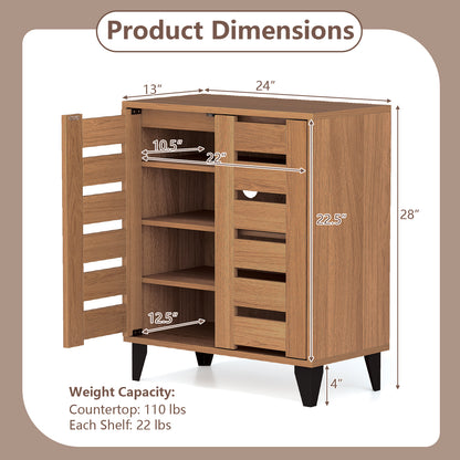 4-Tier Farmhouse Shoe Organizer with Louvered Door-Natural