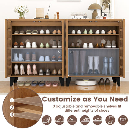 4-Tier Farmhouse Shoe Organizer with Louvered Door-Natural