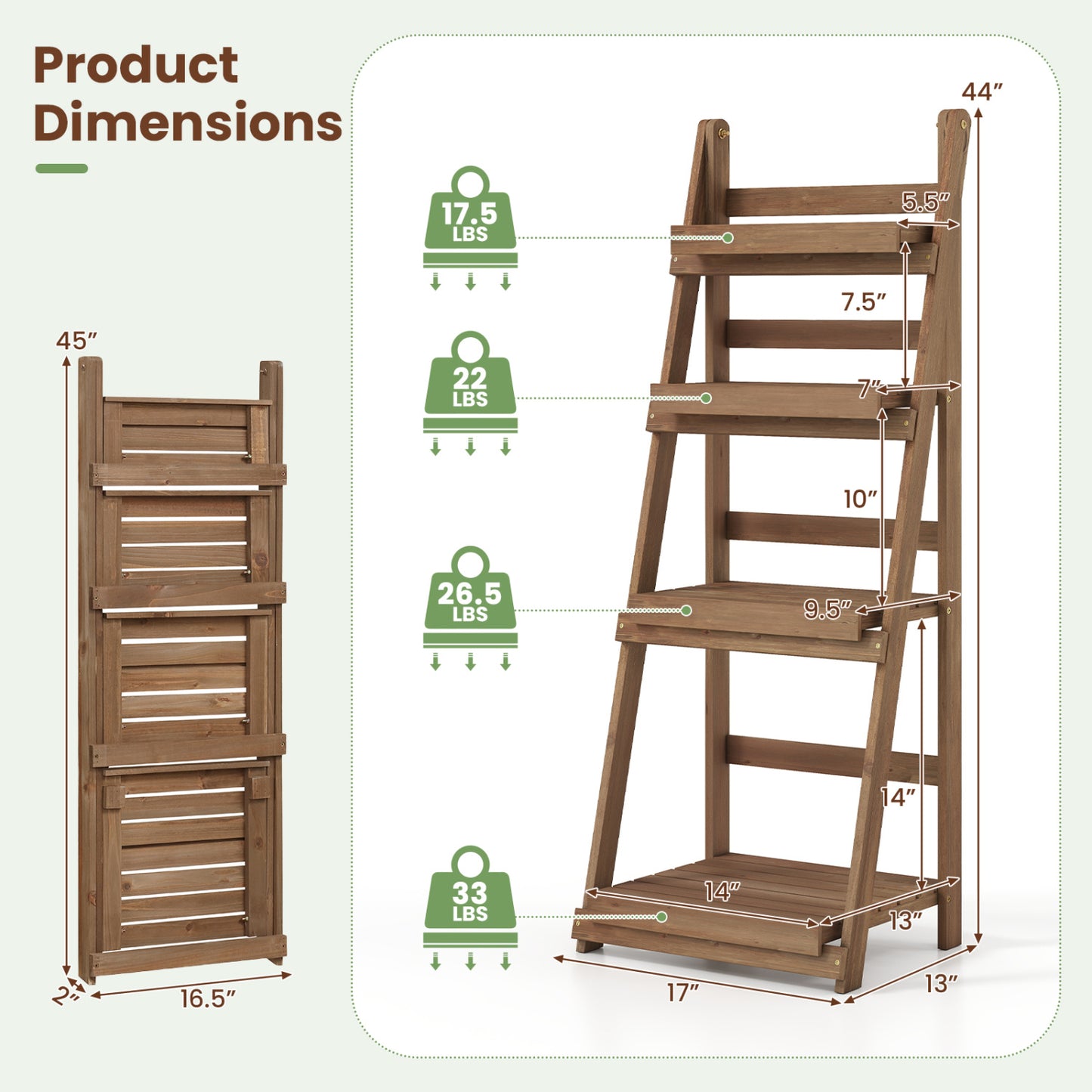 4-Tier Foldable Plant Stand with Slatted Shelves