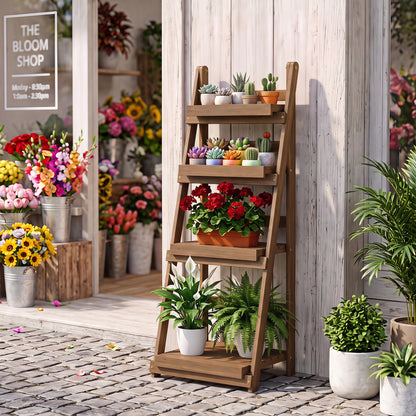 4-Tier Foldable Plant Stand with Slatted Shelves