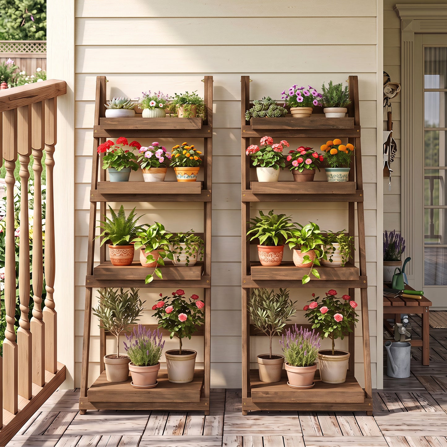4-Tier Foldable Plant Stand with Slatted Shelves