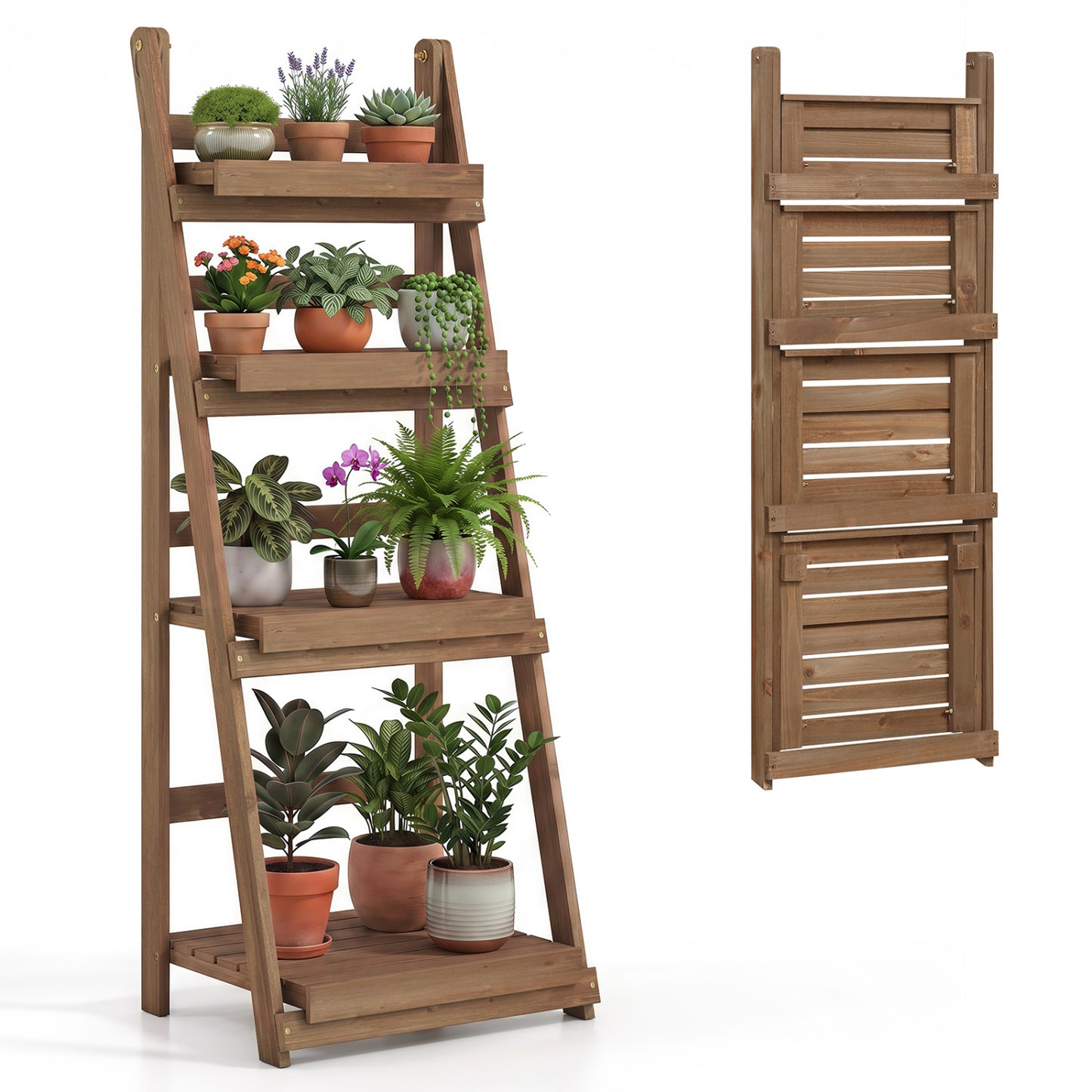 4-Tier Foldable Plant Stand with Slatted Shelves
