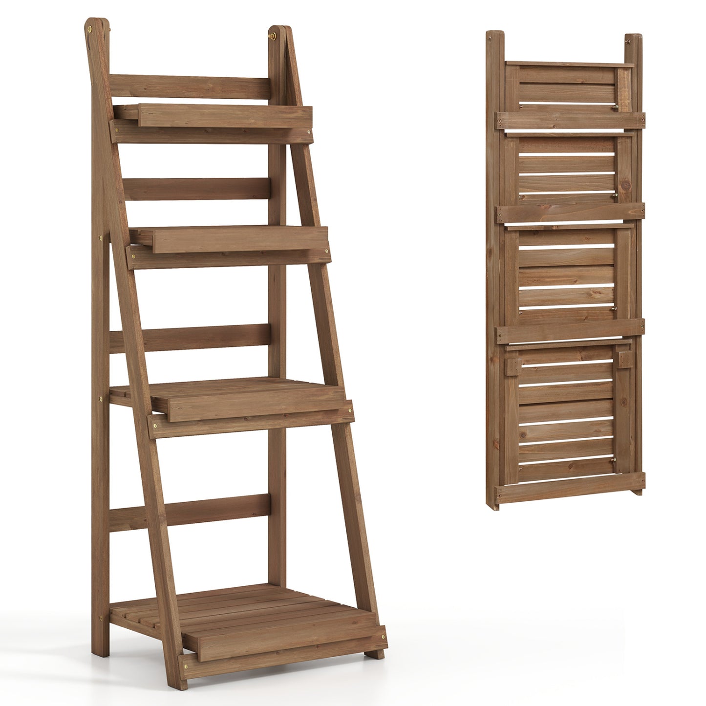 4-Tier Foldable Plant Stand with Slatted Shelves