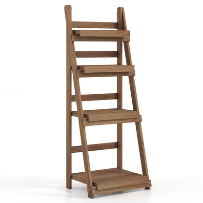 4-Tier Foldable Plant Stand with Slatted Shelves