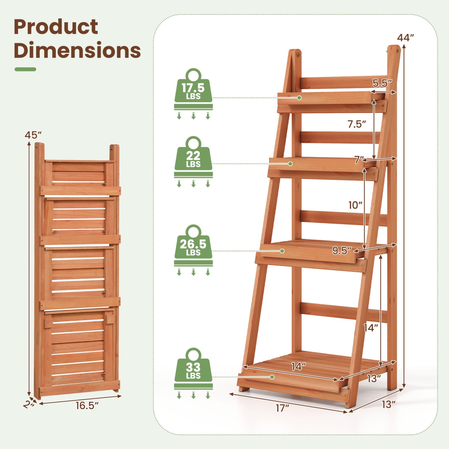 4-Tier Foldable Plant Stand with Slatted Shelves