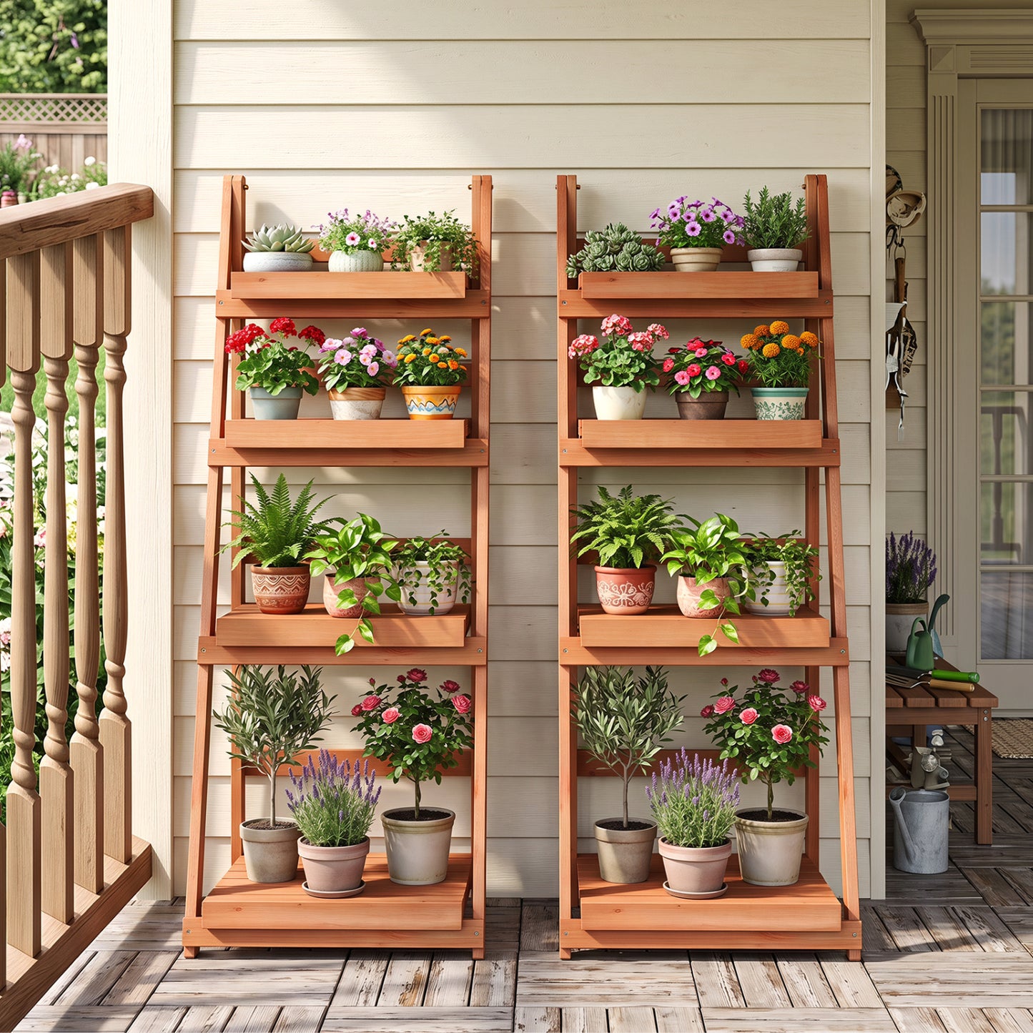 4-Tier Foldable Plant Stand with Slatted Shelves