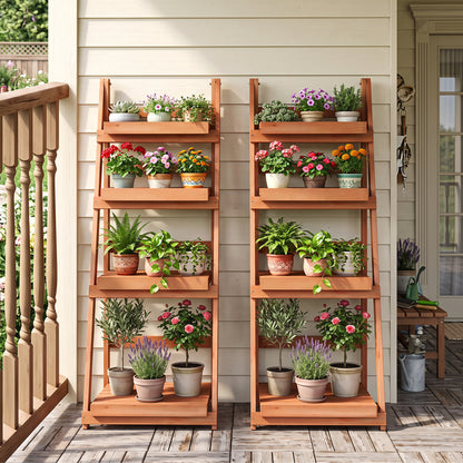 4-Tier Foldable Plant Stand with Slatted Shelves