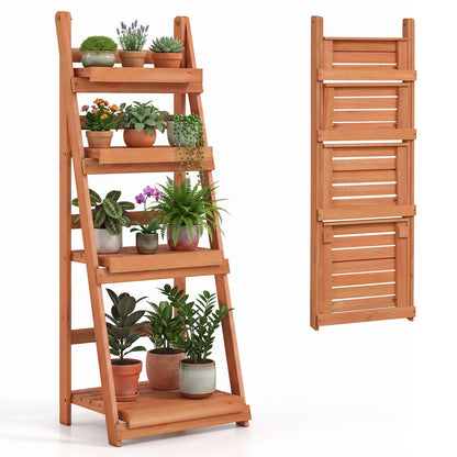 4-Tier Foldable Plant Stand with Slatted Shelves
