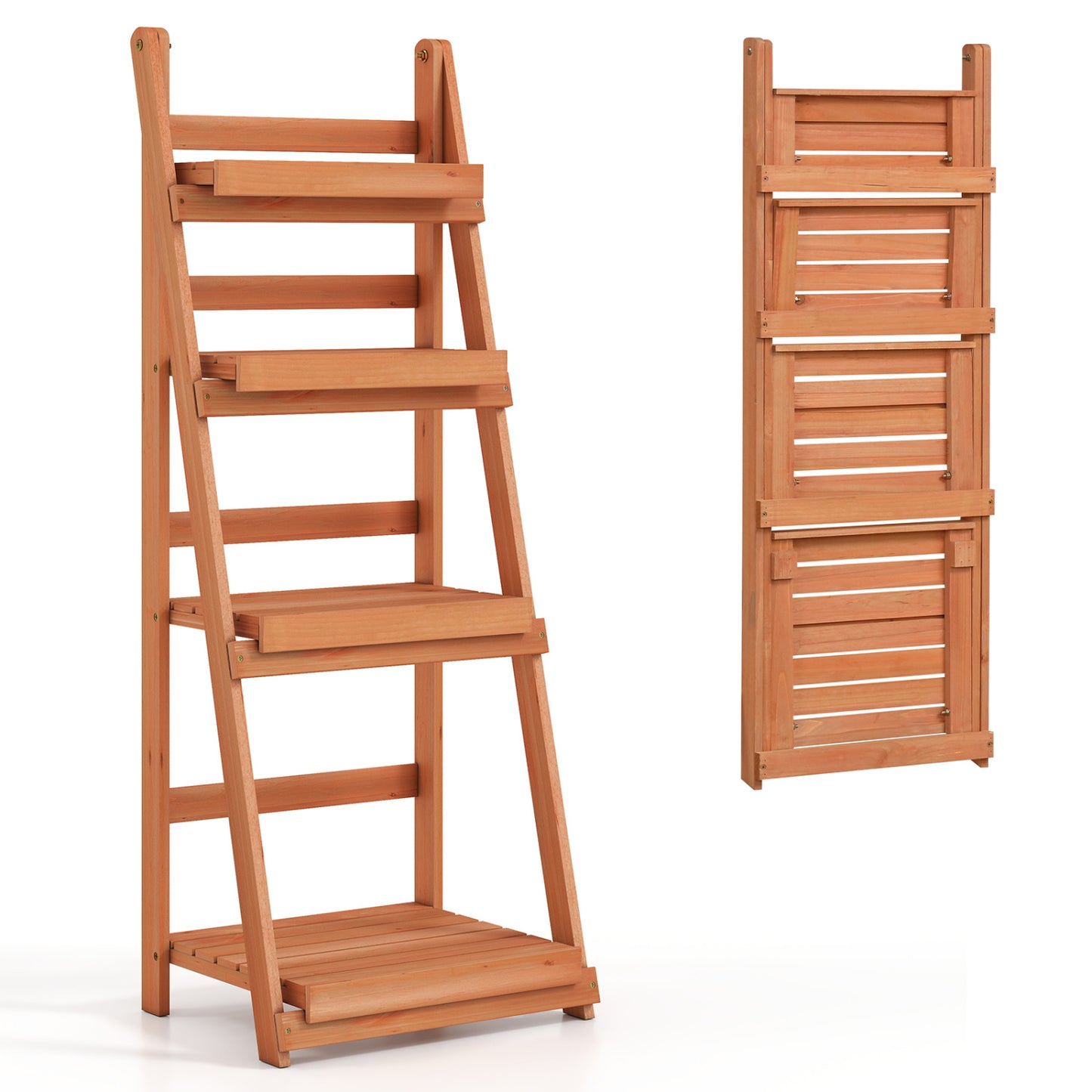 4-Tier Foldable Plant Stand with Slatted Shelves