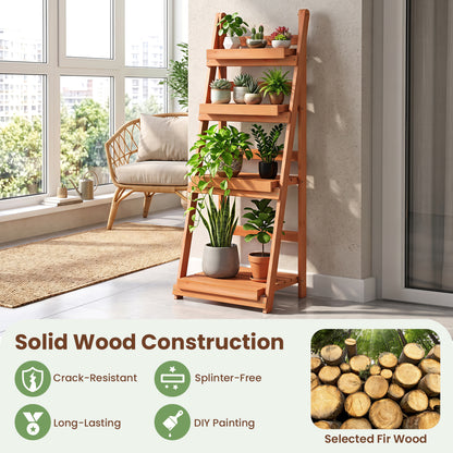 4-Tier Foldable Plant Stand with Slatted Shelves