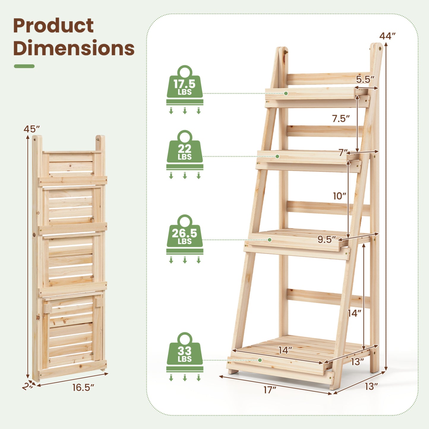 4-Tier Foldable Plant Stand with Slatted Shelves