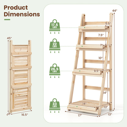 4-Tier Foldable Plant Stand with Slatted Shelves