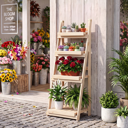 4-Tier Foldable Plant Stand with Slatted Shelves