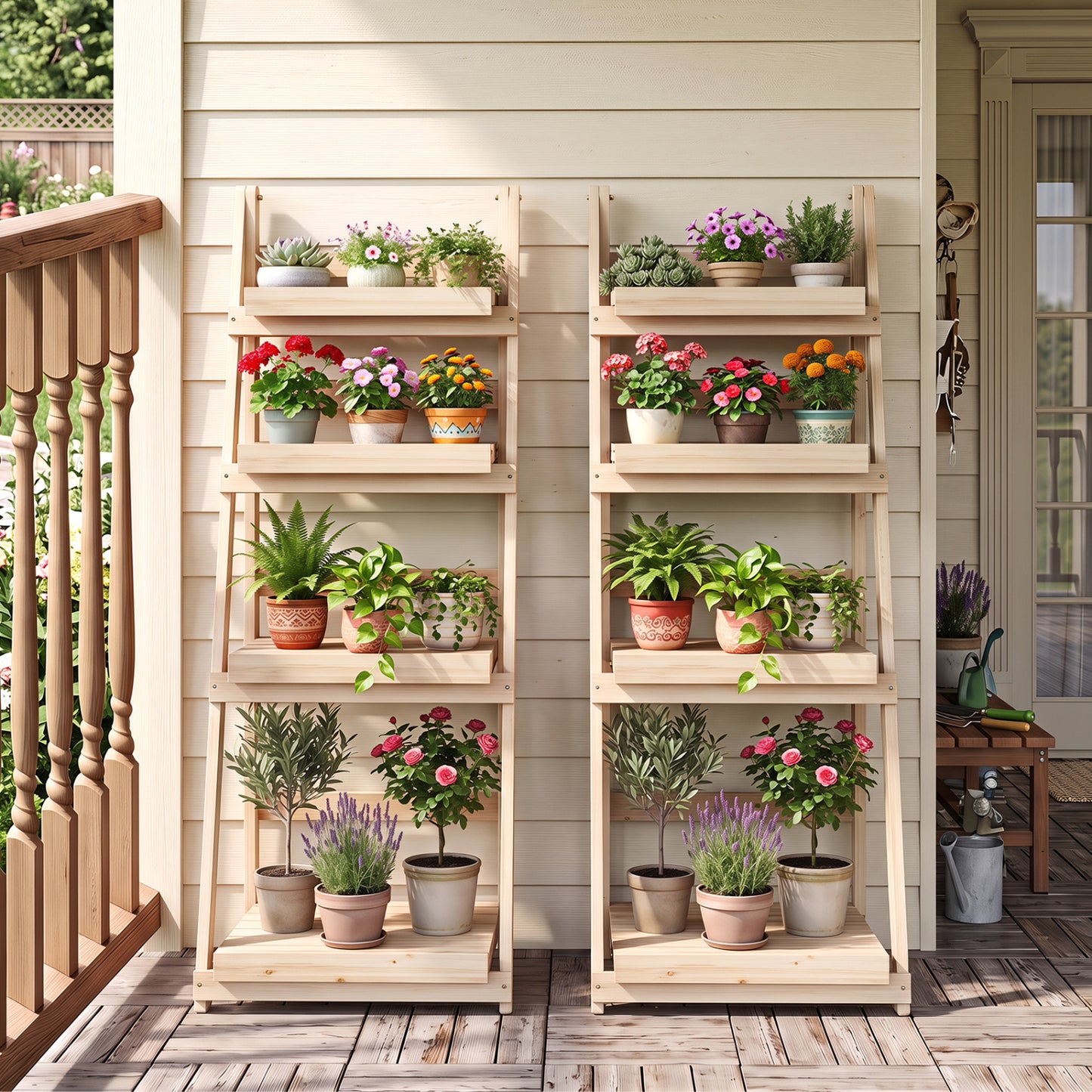4-Tier Foldable Plant Stand with Slatted Shelves