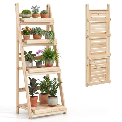 4-Tier Foldable Plant Stand with Slatted Shelves
