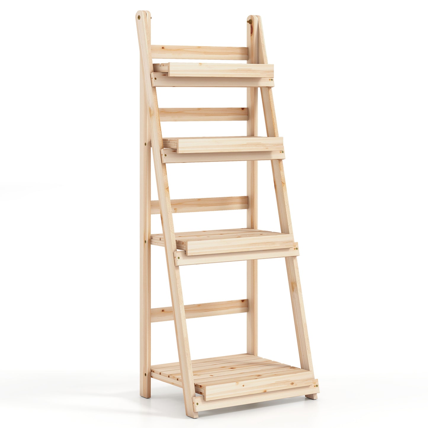 4-Tier Foldable Plant Stand with Slatted Shelves
