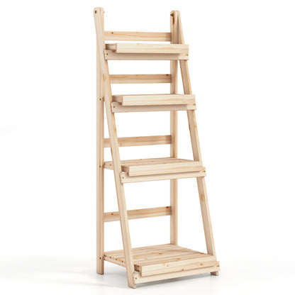 4-Tier Foldable Plant Stand with Slatted Shelves