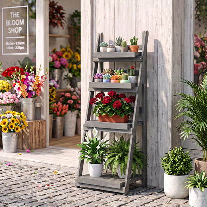 4-Tier Foldable Plant Stand with Slatted Shelves