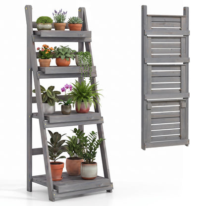 4-Tier Foldable Plant Stand with Slatted Shelves