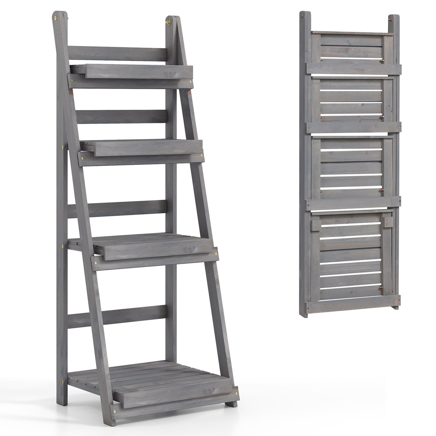 4-Tier Foldable Plant Stand with Slatted Shelves