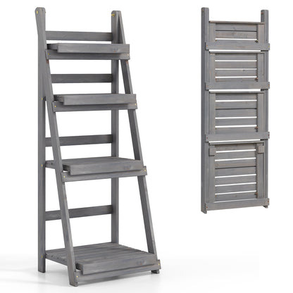 4-Tier Foldable Plant Stand with Slatted Shelves
