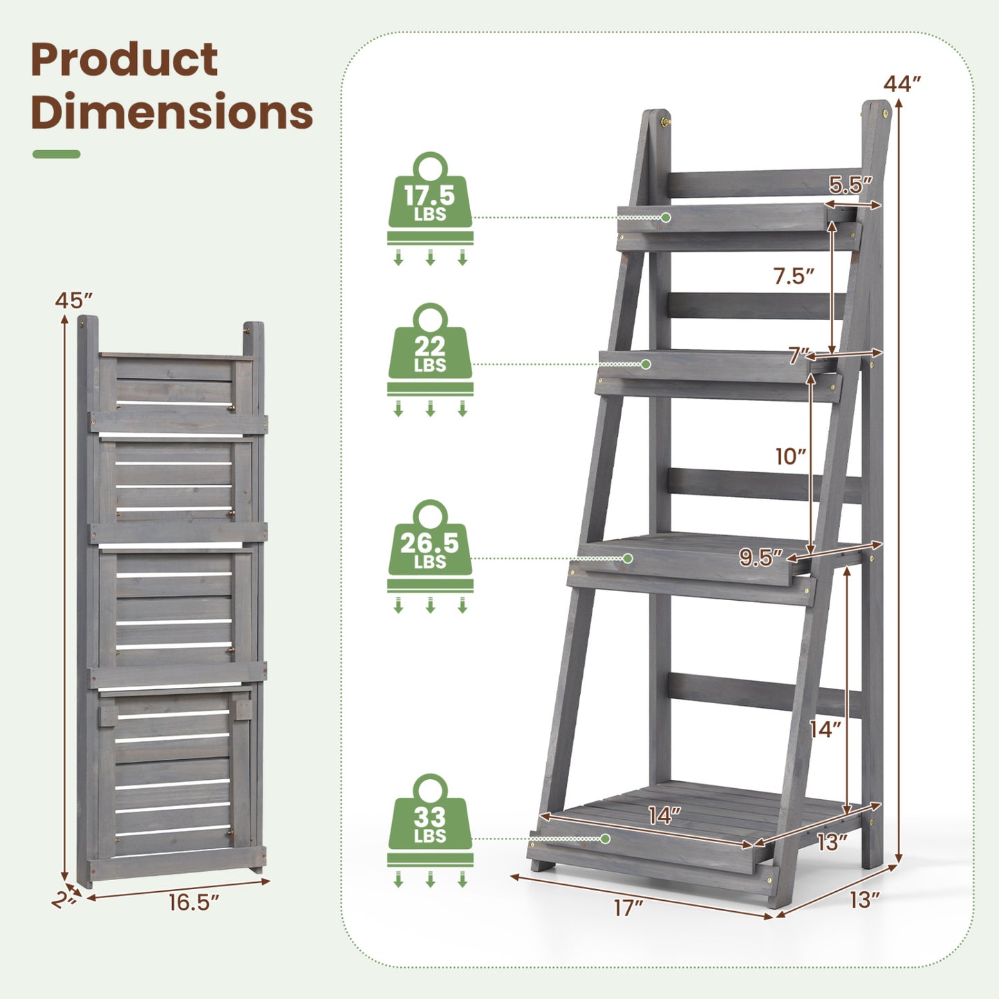 4-Tier Foldable Plant Stand with Slatted Shelves