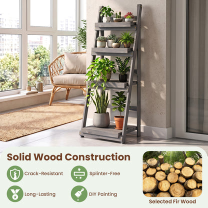 4-Tier Foldable Plant Stand with Slatted Shelves
