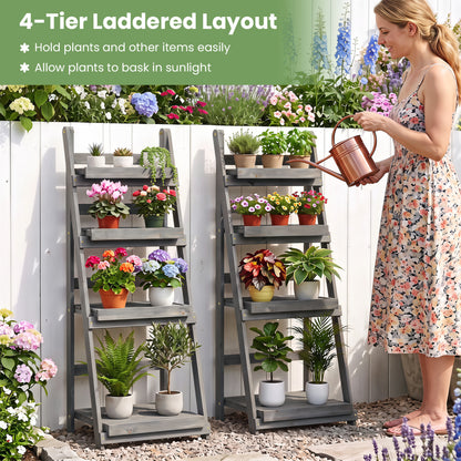 4-Tier Foldable Plant Stand with Slatted Shelves
