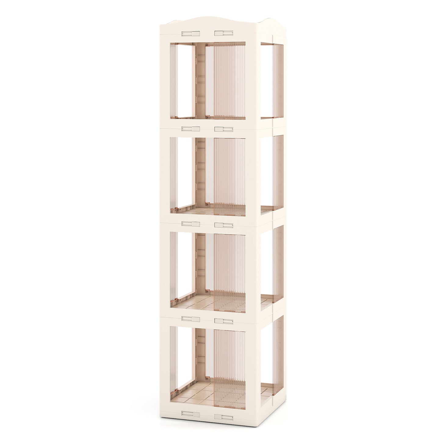 4-Tier Foldable Rotating Bookshelf with Swivel Base and Translucent Panels-White