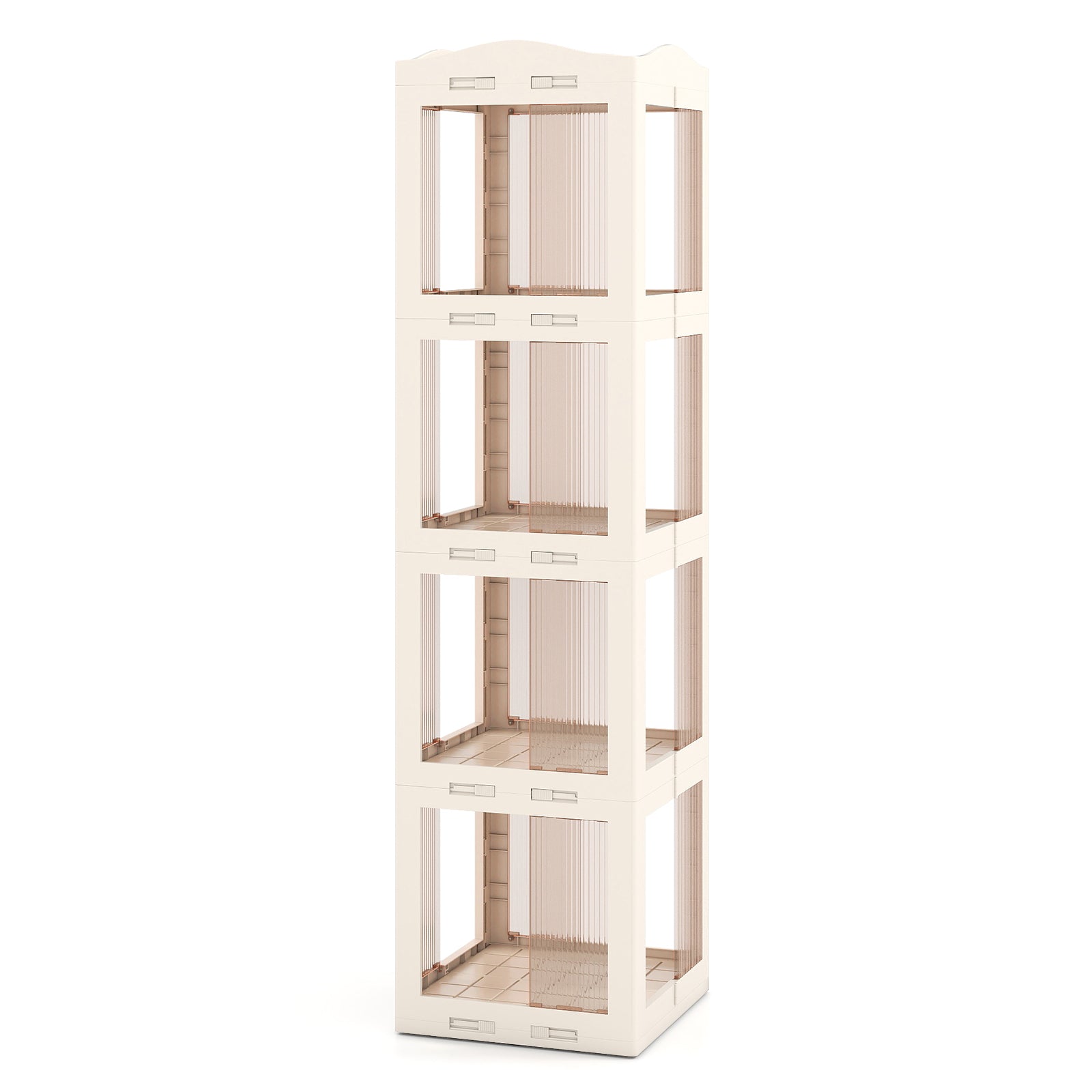 4-Tier Foldable Rotating Bookshelf with Swivel Base and Translucent Panels-White