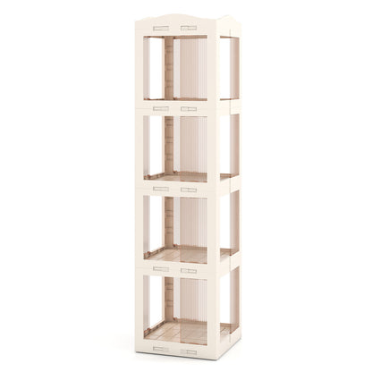 4-Tier Foldable Rotating Bookshelf with Swivel Base and Translucent Panels-White