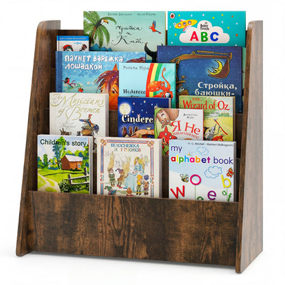 4-Tier Kids Bookshelf with Deep Compartments for Bedroom-Natural - Rustic Brown