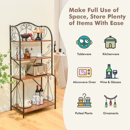 4-Tier Industrial Kitchen Baker's Rack with Open Shelves and X-Bar-Light Brown