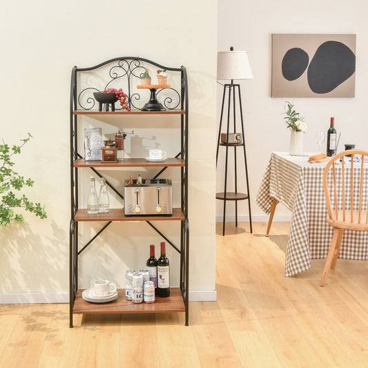 4-Tier Industrial Kitchen Baker's Rack with Open Shelves and X-Bar-Light Brown