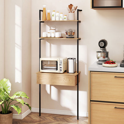4-Tier Ladder Bookshelf with Drawer and Metal Frame
