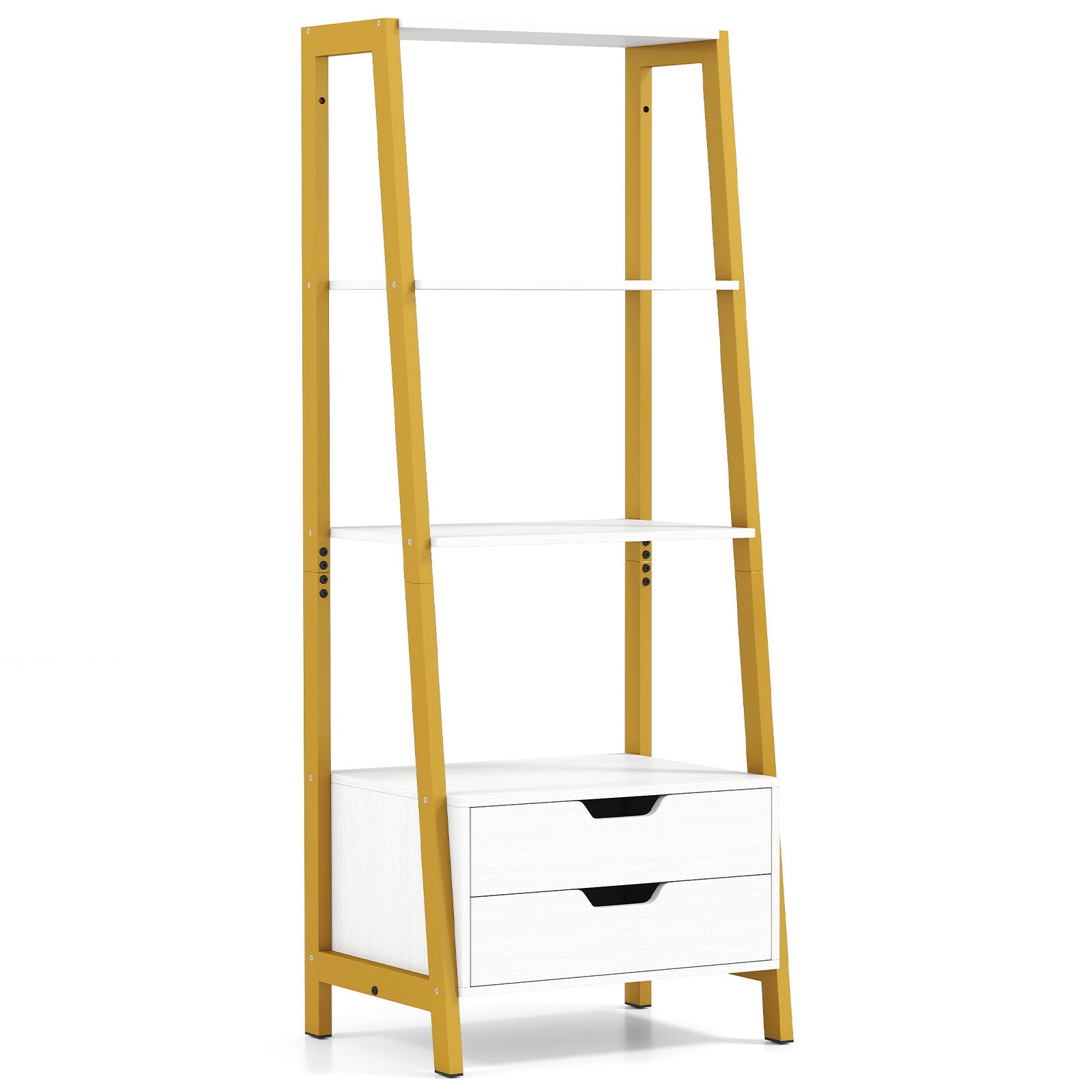 4-Tier Ladder Shelf with 2 Drawers 52.5 Inch Tall Freestanding Bookcase-Rustic Brown - White