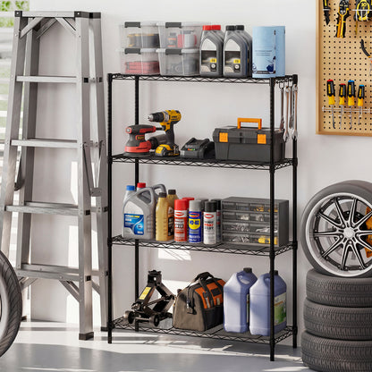 4-Tier Metal Storage Shelving Unit with V-Shaped Wire Rack and 1000 LBS Capacity-Black