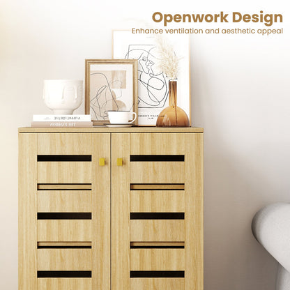 4-Tier Modern Freestanding Wooden Shoe Cabinet with Doors and Removable Shelves-Oak