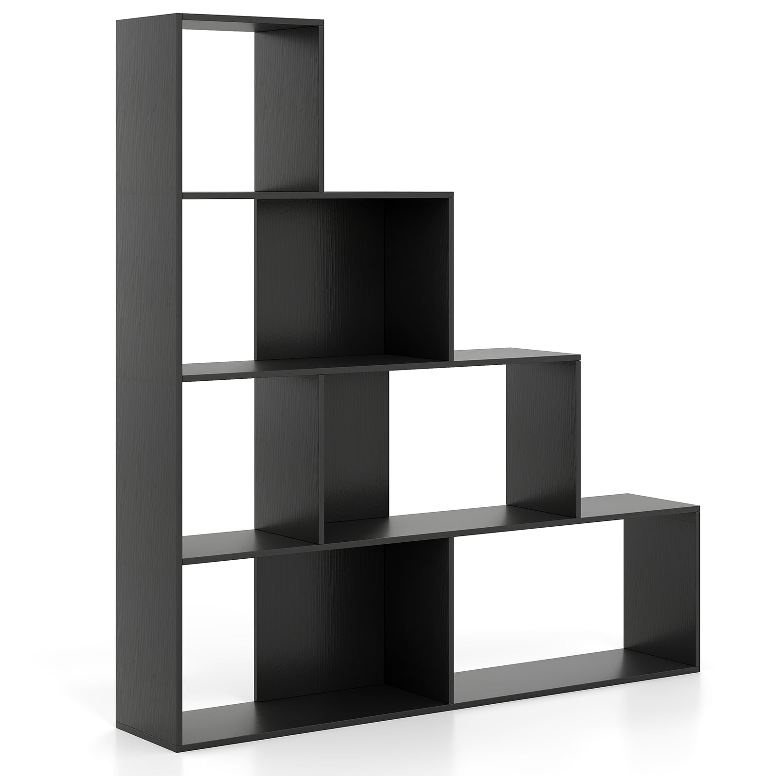 4-Tier Stepped Bookshelf Freestanding Ladder Storage Shelf with 6 Cubes-Rustic Brown - Black