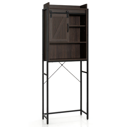 4-Tier Multifunctional Toilet Sorage Cabinet with Adjustable Shelf and Sliding Barn Door