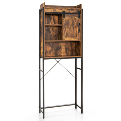 4-Tier Multifunctional Toilet Sorage Cabinet with Adjustable Shelf and Sliding Barn Door-Rustic Brown