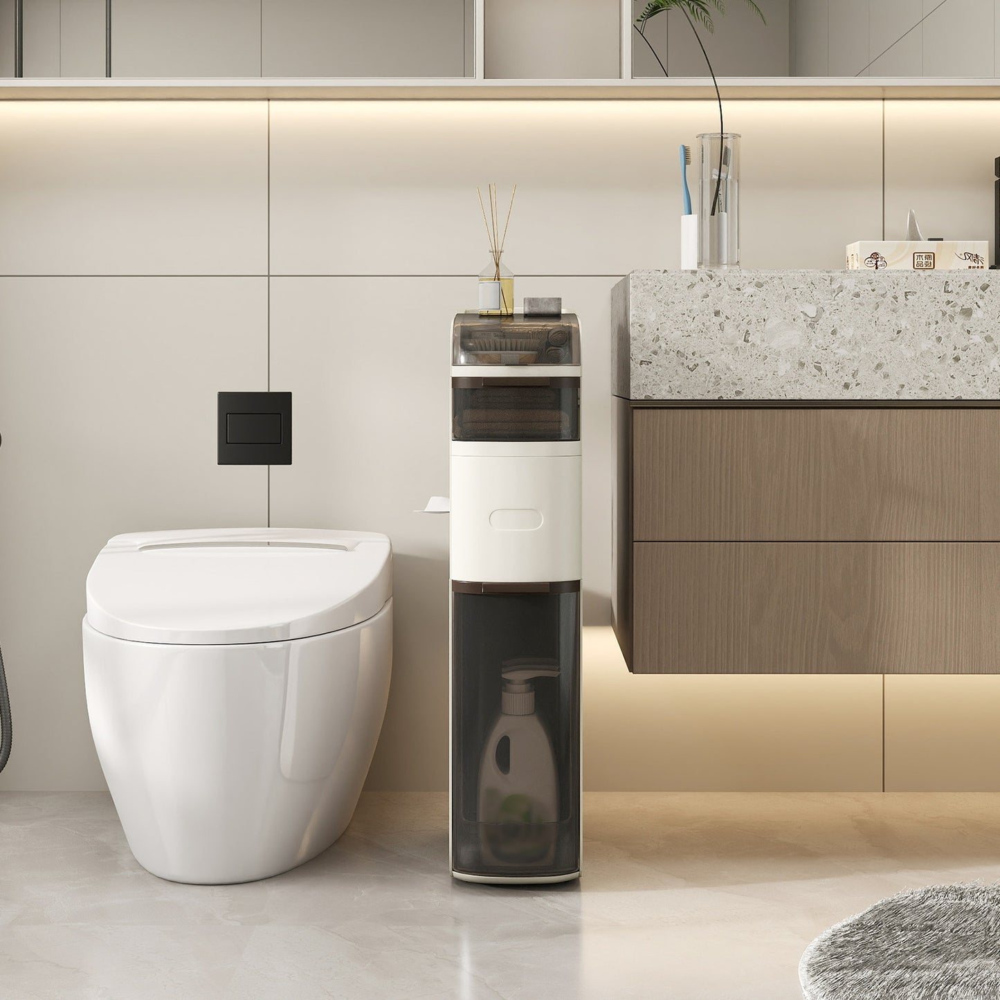 4-Tier Narrow Bathroom Storage Cabinet with Drawers and Tissue Box
