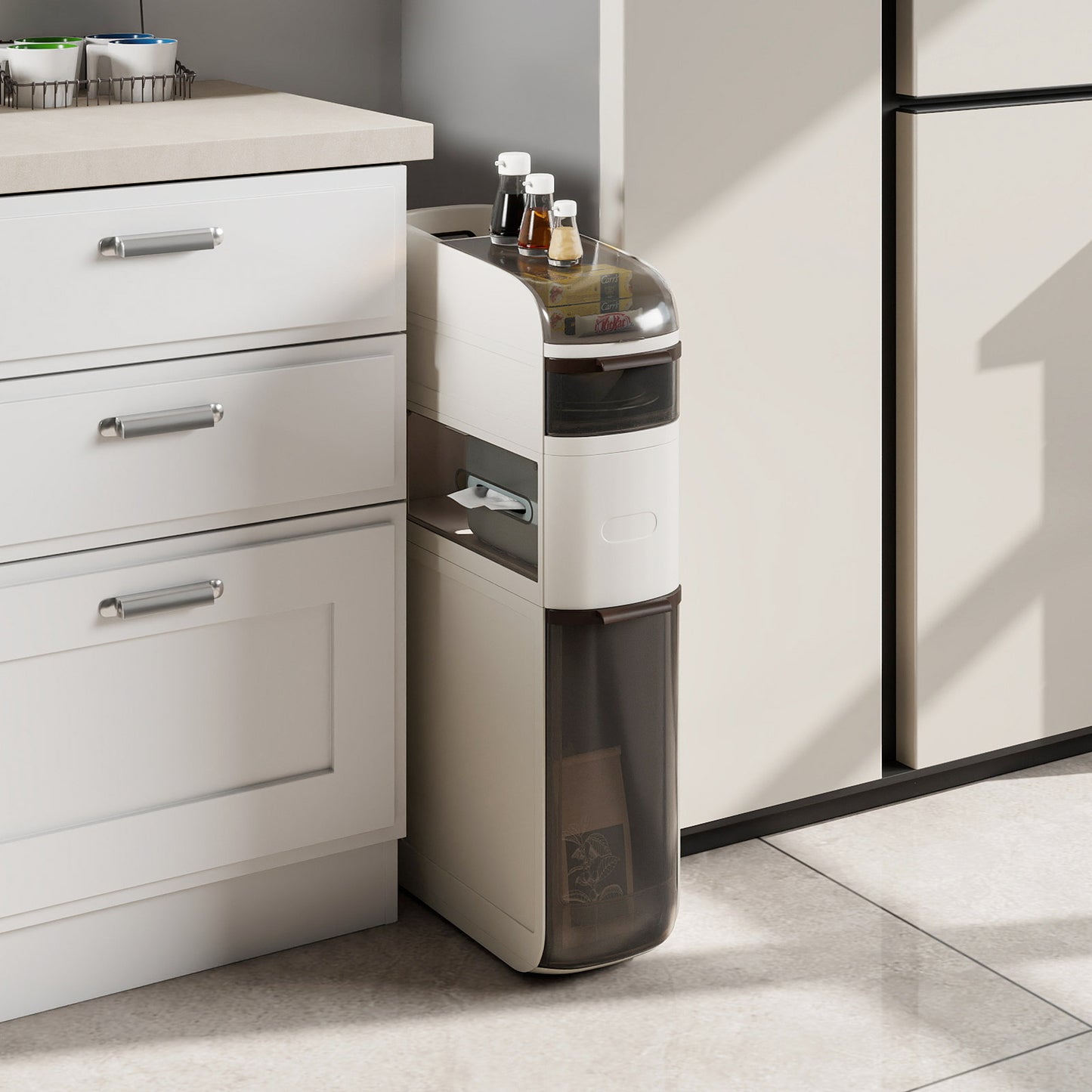4-Tier Narrow Bathroom Storage Cabinet with Drawers and Tissue Box