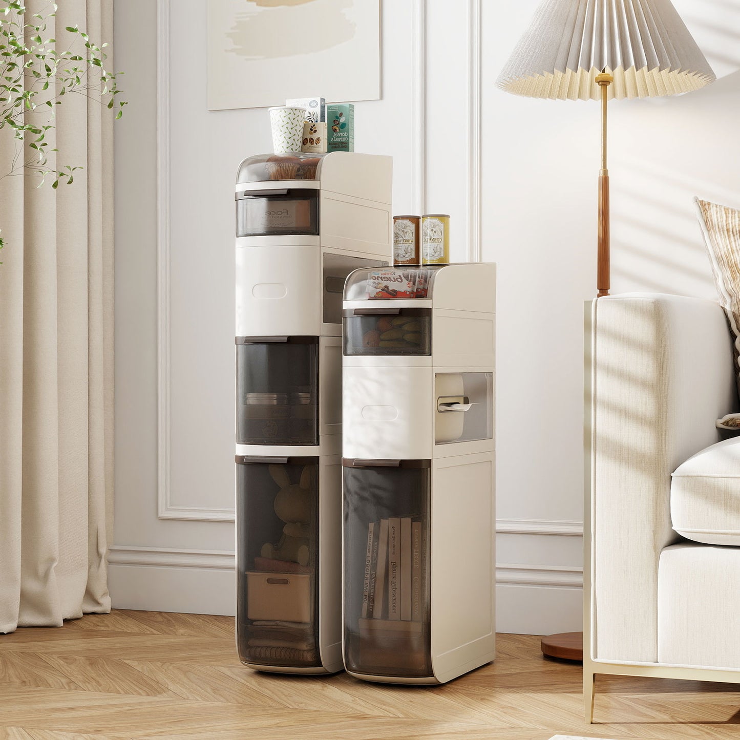 4-Tier Narrow Bathroom Storage Cabinet with Drawers and Tissue Box