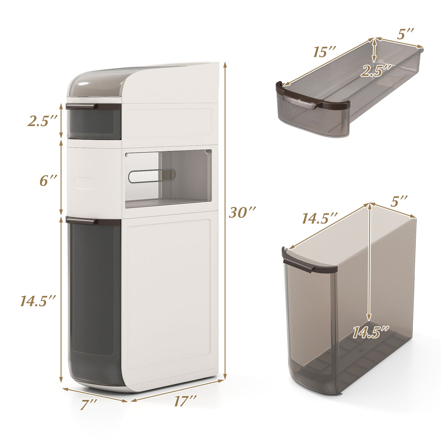 4-Tier Narrow Bathroom Storage Cabinet with Drawers and Tissue Box