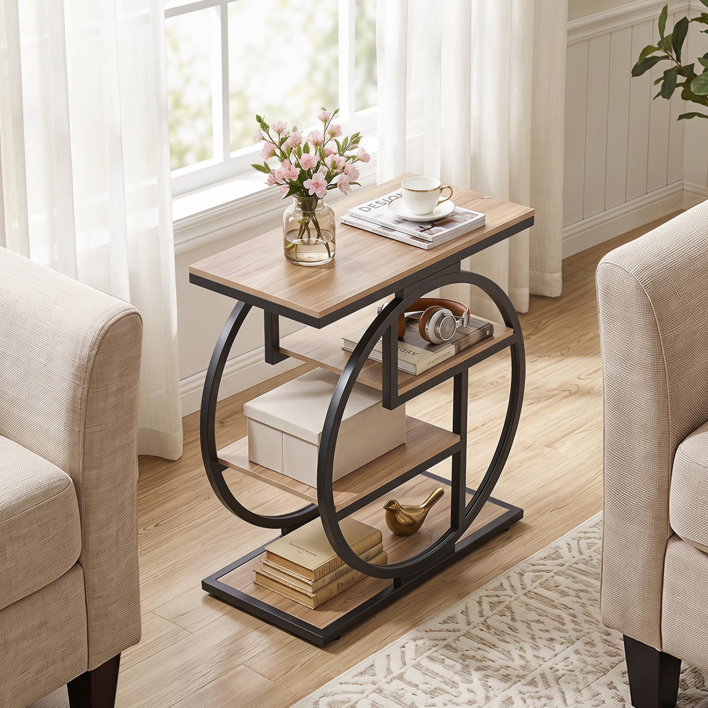 4-Tier Narrow End Table with Storage Shelves