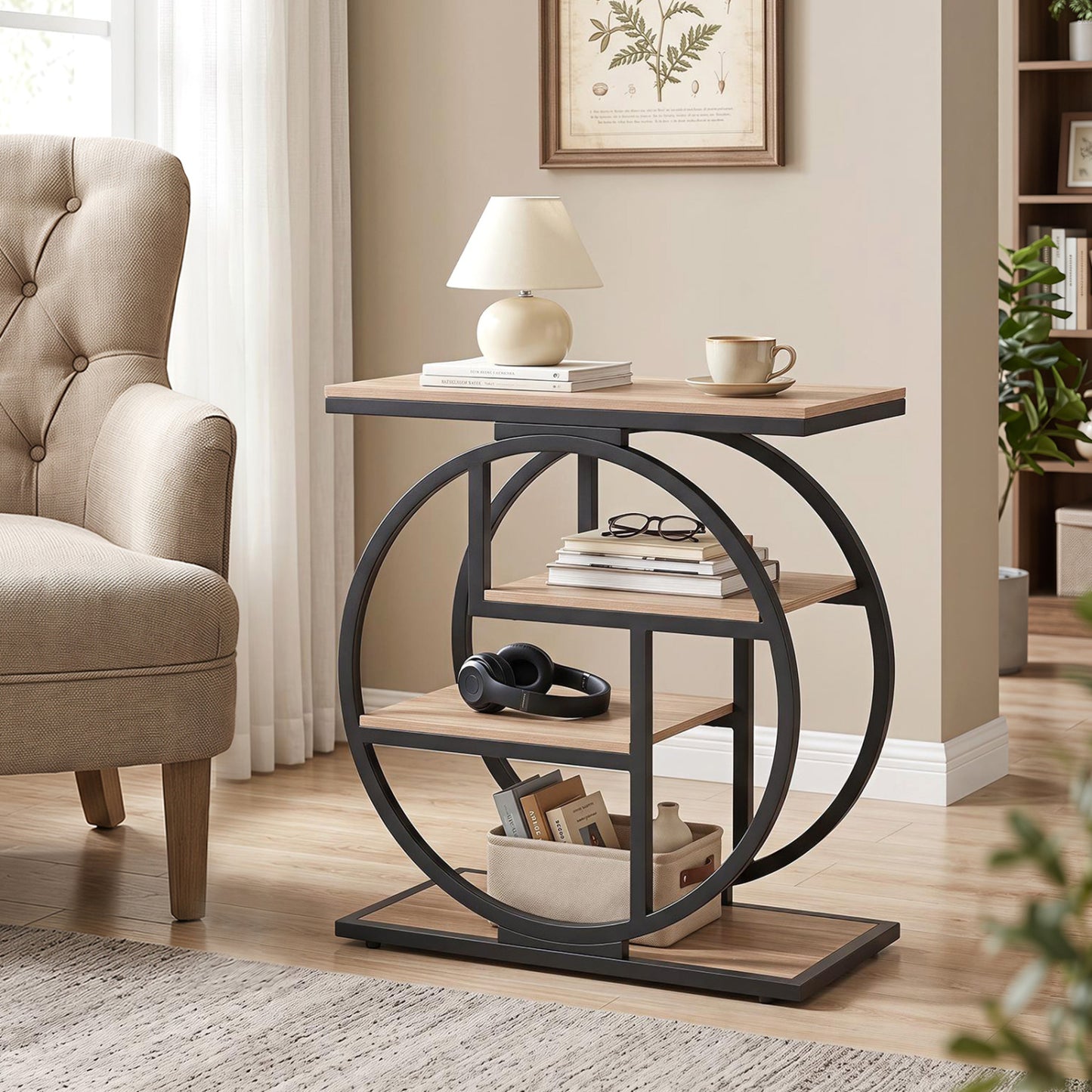 4-Tier Narrow End Table with Storage Shelves