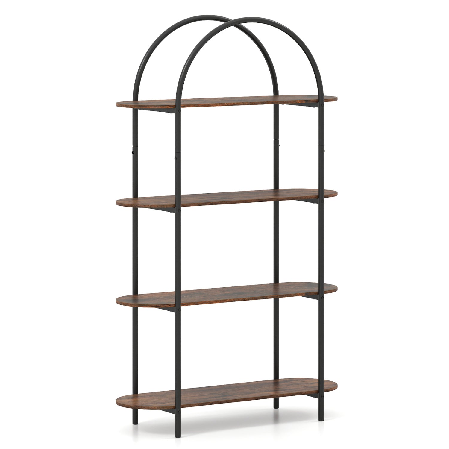 4-Tier Open Bookcase with Sturdy Metal Frame for Living Room-Rustic Brown