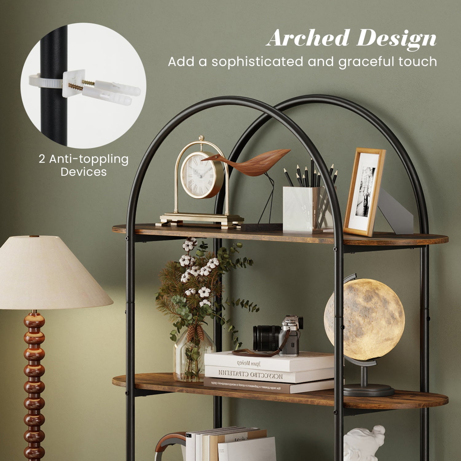 4-Tier Open Bookcase with Sturdy Metal Frame for Living Room-Rustic Brown